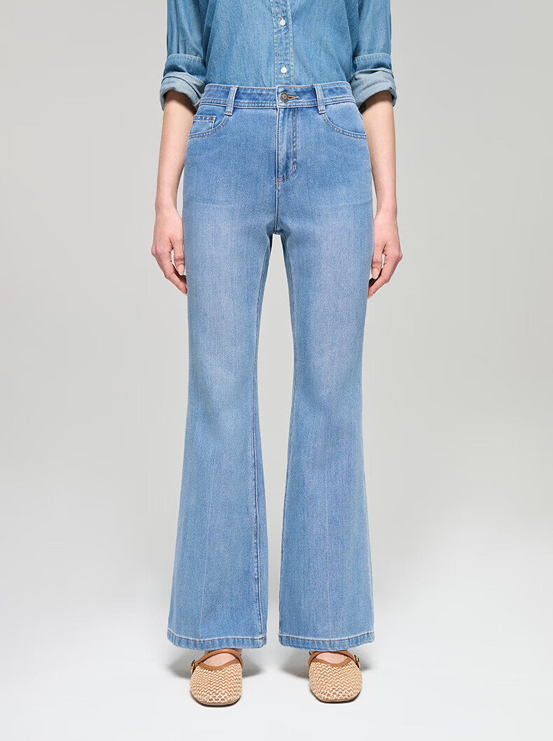 HAZZYS Women's Spring PHIZ Series Casual Flared Washed Denim Jeans ATDSP0DBX06 2